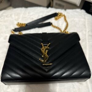 (SOLD) 
Authentic Saint Laurent Envelope YSL Gold Hardware Shoulder Bag Medium